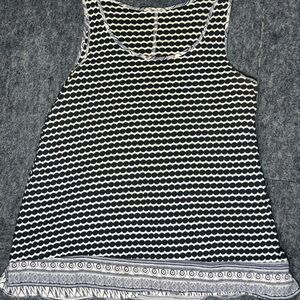 Chic Boho Black and White Patterned Tank Top Size S/m